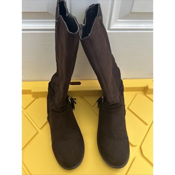 Michael Kors Finley 3 Tall Chocolate Brown Suede Boots Sz 5 Perfect Condition - Picture 1 of 6